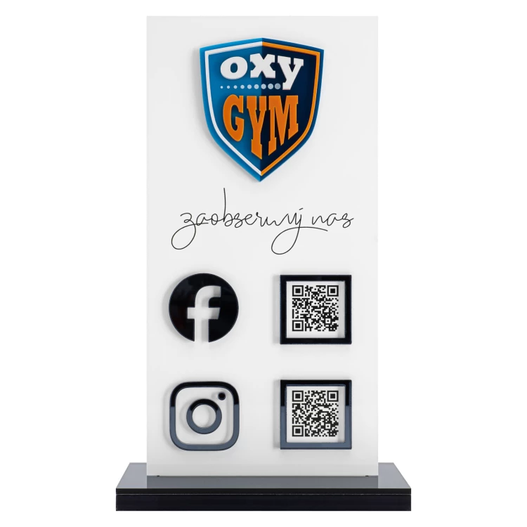 Informationsstand mit QR-Codes und erhabenem Logo - Abmessungen 140x240mm - ST067
