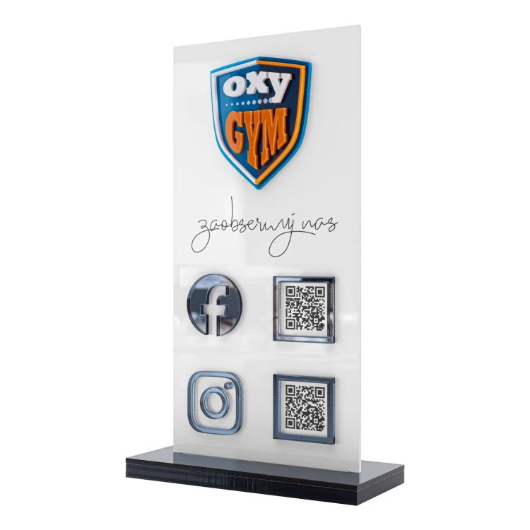 Informationsstand mit QR-Codes und erhabenem Logo - Abmessungen 140x240mm - ST067
