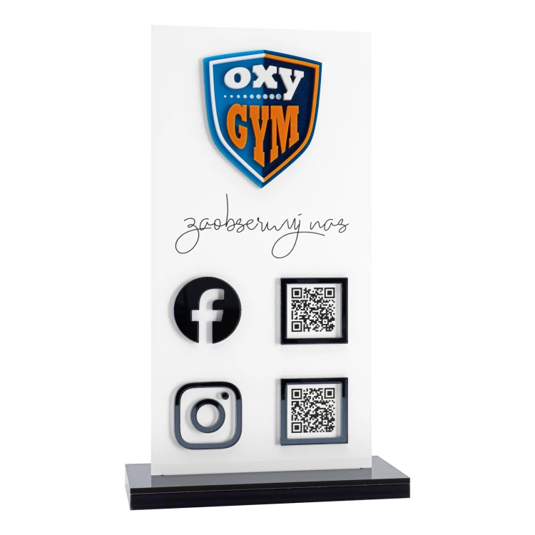 Informationsstand mit QR-Codes und erhabenem Logo - Abmessungen 140x240mm - ST067