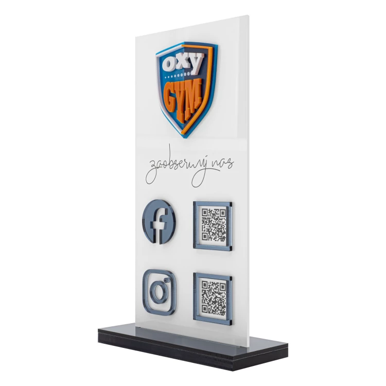 Informationsstand mit QR-Codes und erhabenem Logo - Abmessungen 140x240mm - ST067