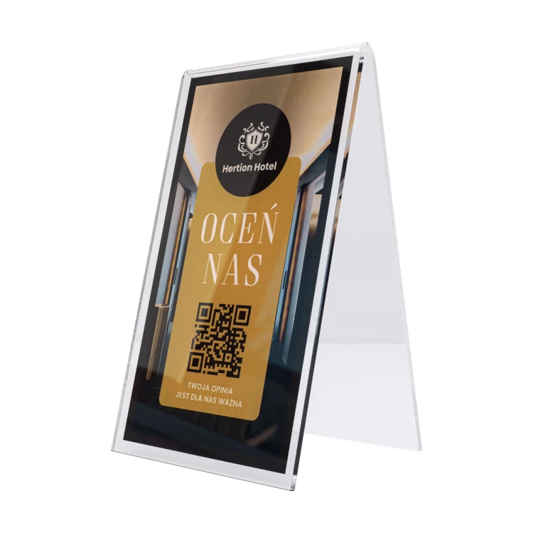 Informationsständer mit QR-Code - transparentes Acryl mit UV-Druck - Abmessungen 100x175mm - ST068
