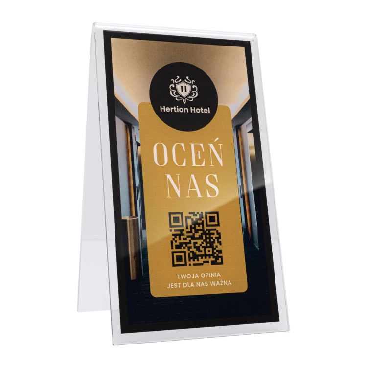 Informationsständer mit QR-Code - transparentes Acryl mit UV-Druck - Abmessungen 100x175mm - ST068