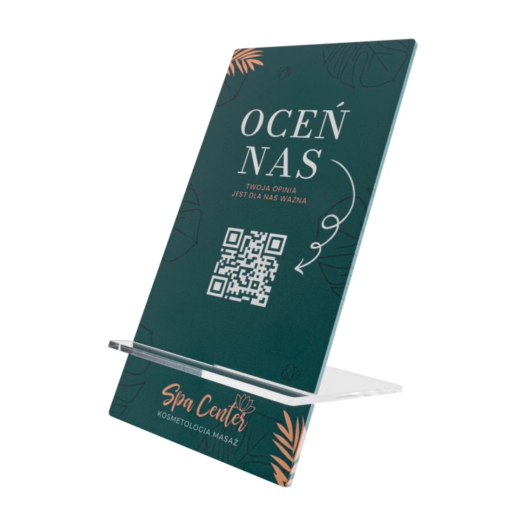 Informationsständer mit QR-Code - weißes Acryl mit UV-Druck - Größe 90x175mm - ST070