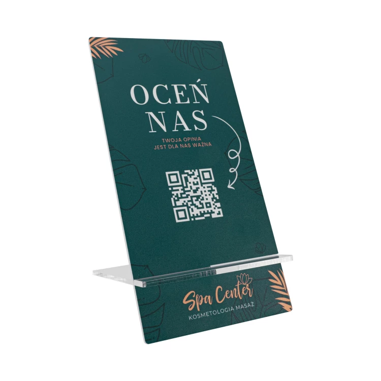 Informationsständer mit QR-Code - weißes Acryl mit UV-Druck - Größe 90x175mm - ST070