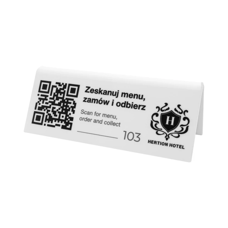 Informationsstand mit QR-Code - weißes Acryl mit UV-Druck - Größe 120x50mm - ST079