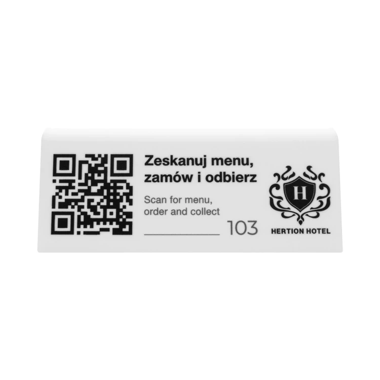 Informationsstand mit QR-Code - weißes Acryl mit UV-Druck - Größe 120x50mm - ST079