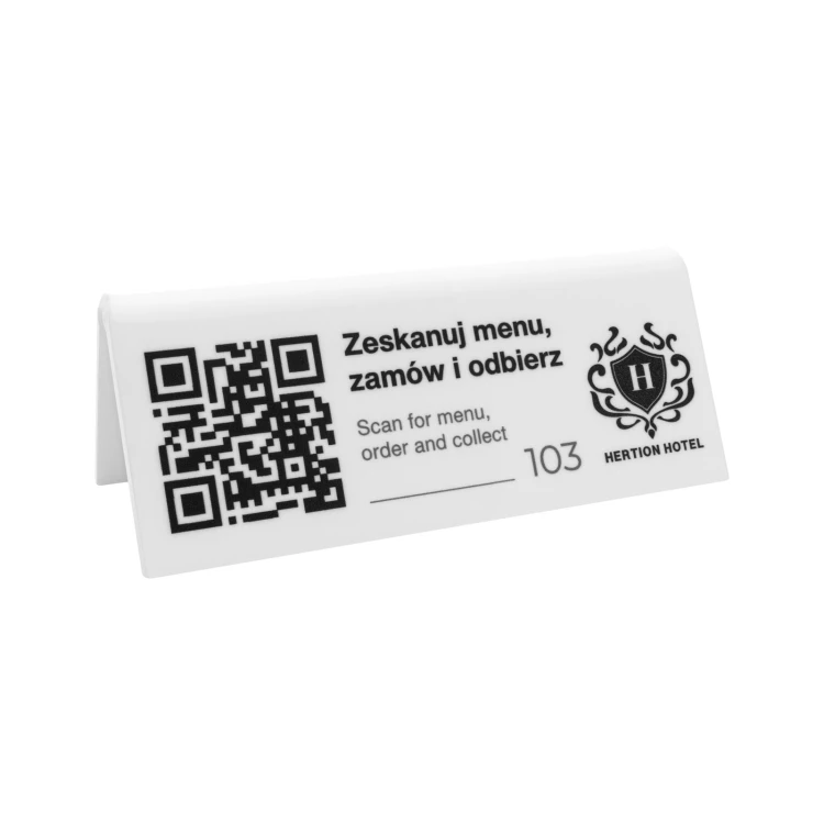Informationsstand mit QR-Code - weißes Acryl mit UV-Druck - Größe 120x50mm - ST079