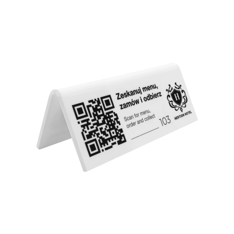 Informationsstand mit QR-Code - weißes Acryl mit UV-Druck - Größe 120x50mm - ST079