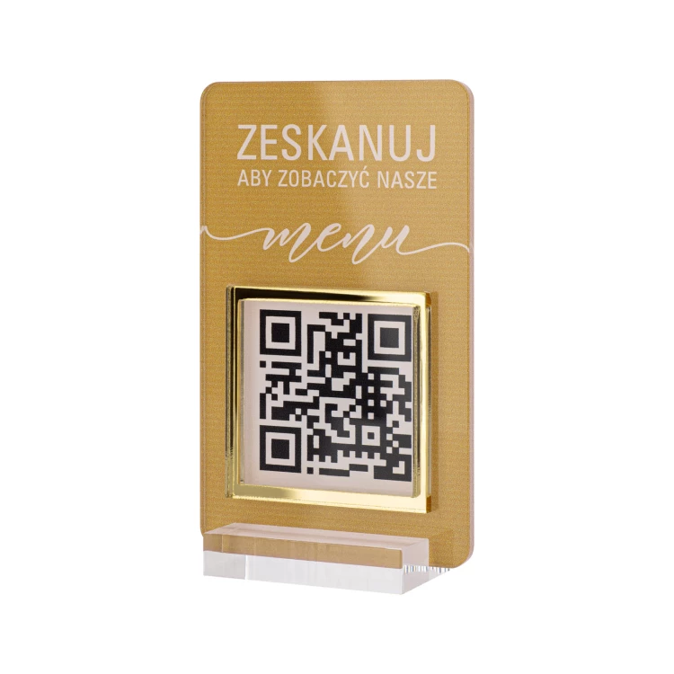 Menüständer mit QR-Code - transparentes Acryl mit UV-Druck - Abmessungen 55x95mm - ST058