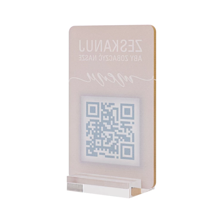 Menüständer mit QR-Code - transparentes Acryl mit UV-Druck - Abmessungen 55x95mm - ST058