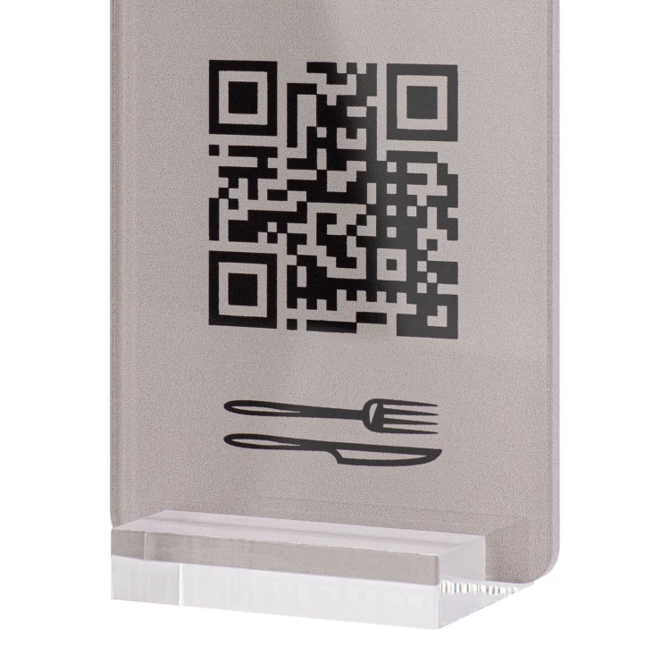 Menüständer mit QR-Code - transparentes Acryl mit UV-Druck - Abmessungen 55x95mm - ST063