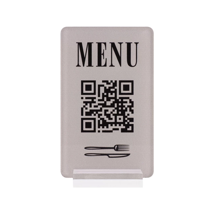 Menüständer mit QR-Code - transparentes Acryl mit UV-Druck - Abmessungen 55x95mm - ST063