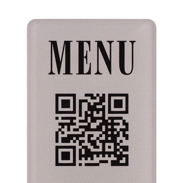 Menüständer mit QR-Code - transparentes Acryl mit UV-Druck - Abmessungen 55x95mm - ST063