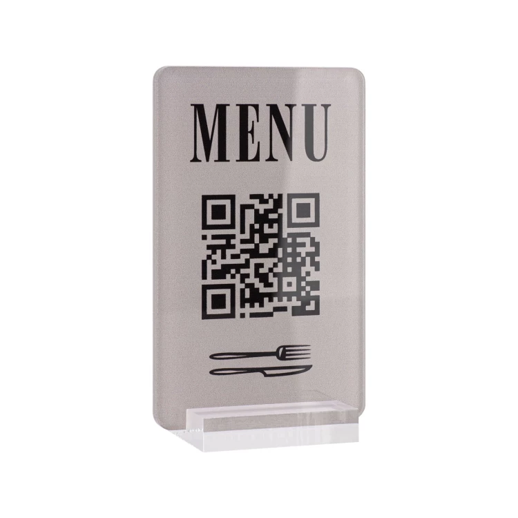 Menüständer mit QR-Code - transparentes Acryl mit UV-Druck - Abmessungen 55x95mm - ST063