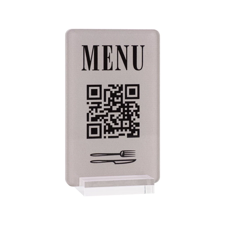 Menüständer mit QR-Code - transparentes Acryl mit UV-Druck - Abmessungen 55x95mm - ST063