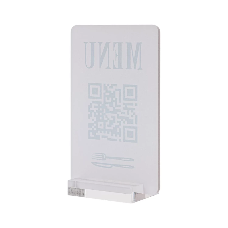 Menüständer mit QR-Code - transparentes Acryl mit UV-Druck - Abmessungen 55x95mm - ST063