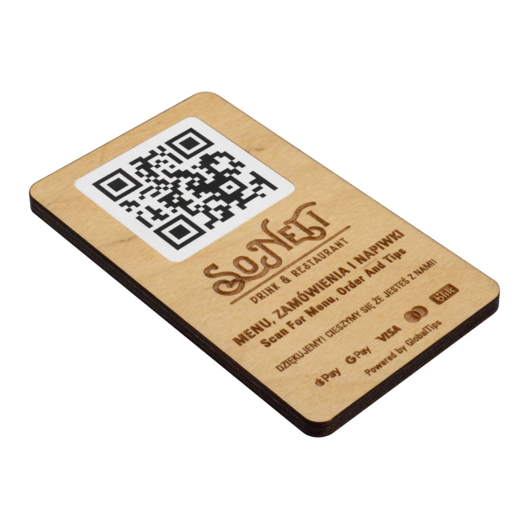 Plakette/Menükarte mit austauschbarem QR-Code und Firmenlogo - Größe 120x70 mm - TAB682