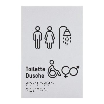 Tafel mit Piktogrammen und Blindenschrift - Toilette mit Dusche - Größe 100x150mm - TAB636