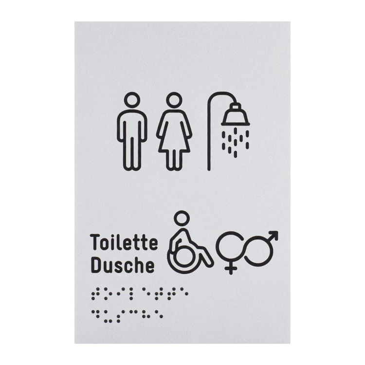 Tafel mit Piktogrammen und Blindenschrift - Toilette mit Dusche - Größe 100x150mm - TAB636