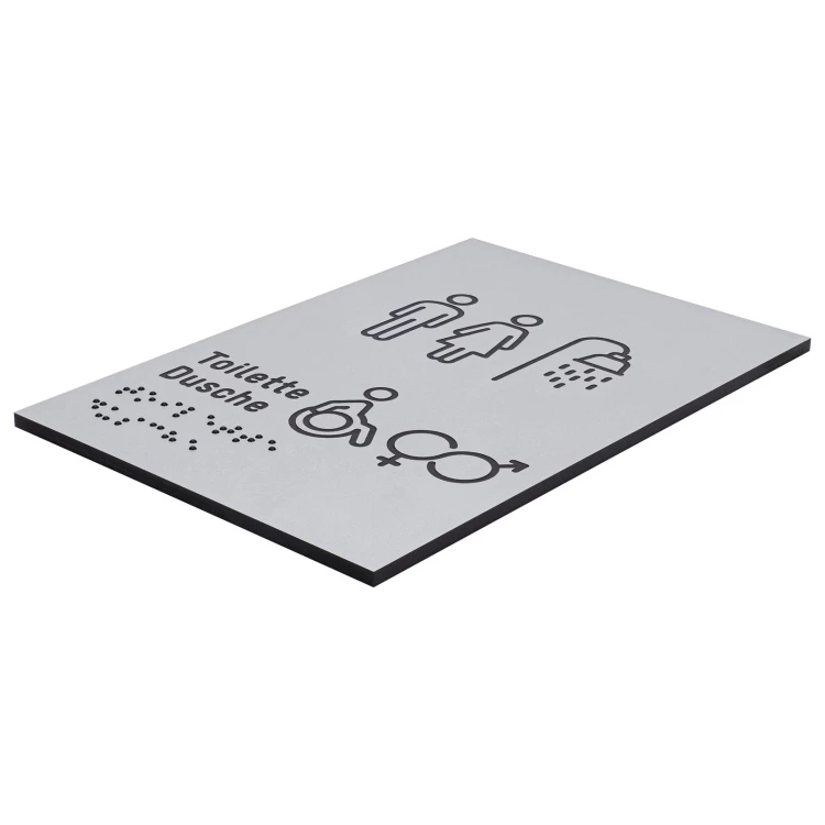 Tafel mit Piktogrammen und Blindenschrift - Toilette mit Dusche - Größe 100x150mm - TAB636