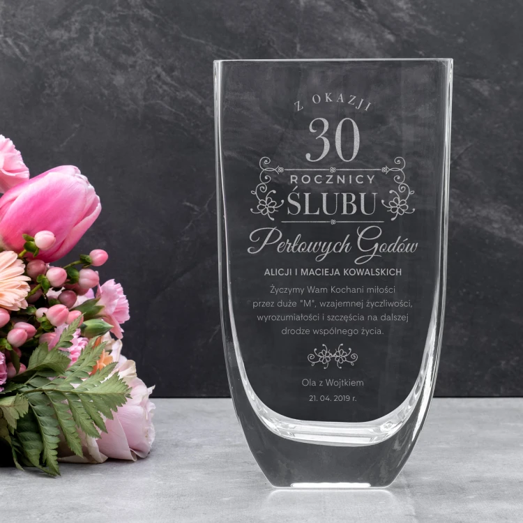 Vase mit Gravur - Flora - WAZ022 - Perlenhochzeit Jubiläum