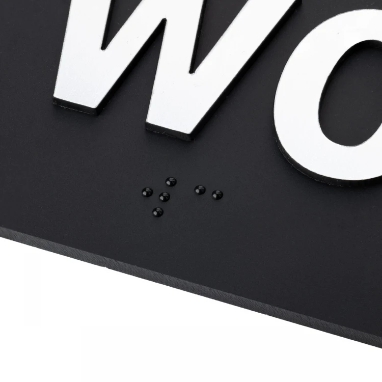 WC - Schild mit Braille-Schrift - Mattschwarz-Acryl und Silber-Laminat - Größe 80x70mm - TAB489
