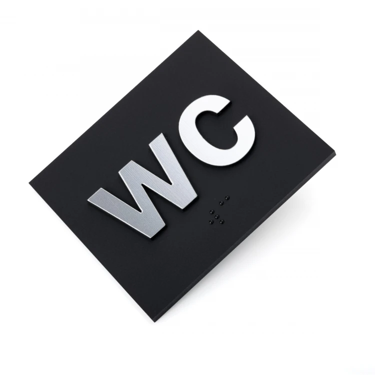 WC - Schild mit Braille-Schrift - Mattschwarz-Acryl und Silber-Laminat - Größe 80x70mm - TAB489