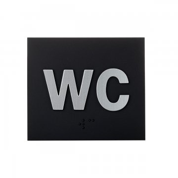 WC - Schild mit Braille-Schrift - Mattschwarz-Acryl und Silber-Laminat - Größe 80x70mm - TAB489