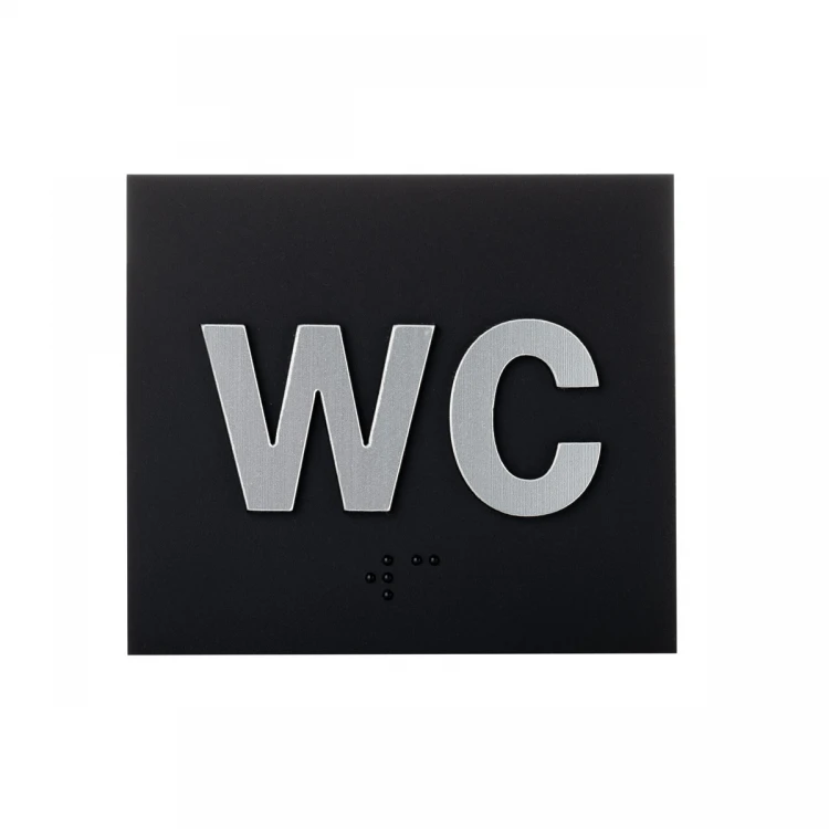 WC - Schild mit Braille-Schrift - Mattschwarz-Acryl und Silber-Laminat - Größe 80x70mm - TAB489