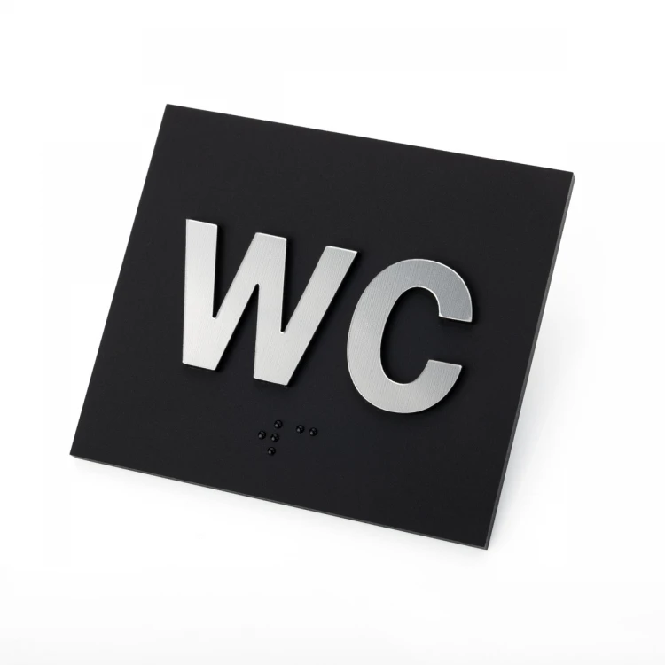 WC - Schild mit Braille-Schrift - Mattschwarz-Acryl und Silber-Laminat - Größe 80x70mm - TAB489