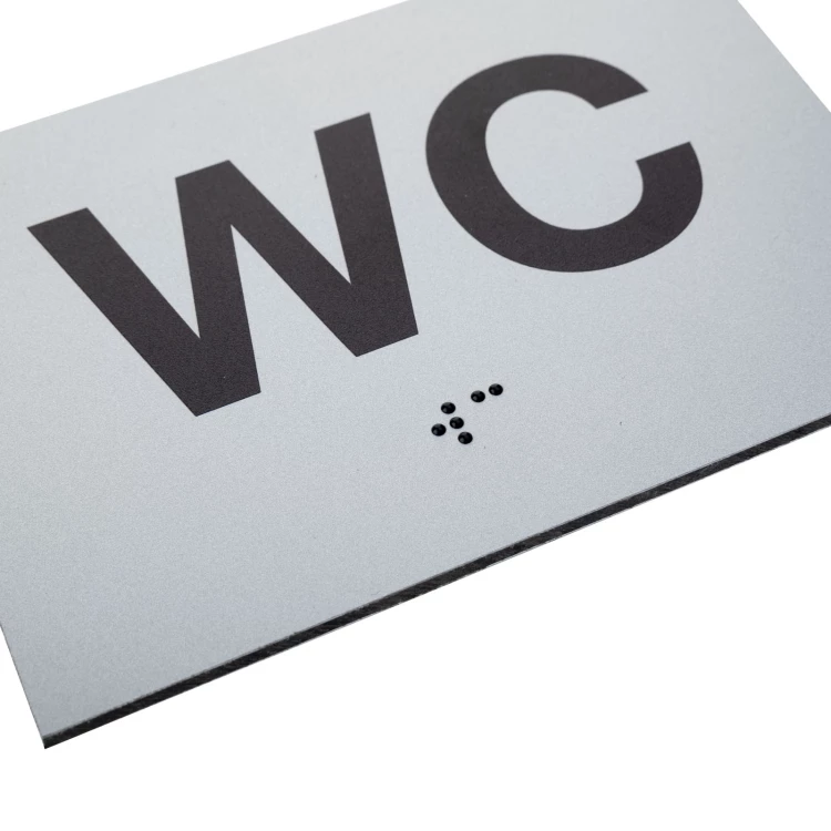 WC - Schild mit Braille-Schrift - mattes silbernes Dibond - Größe 115x80mm - TAB541