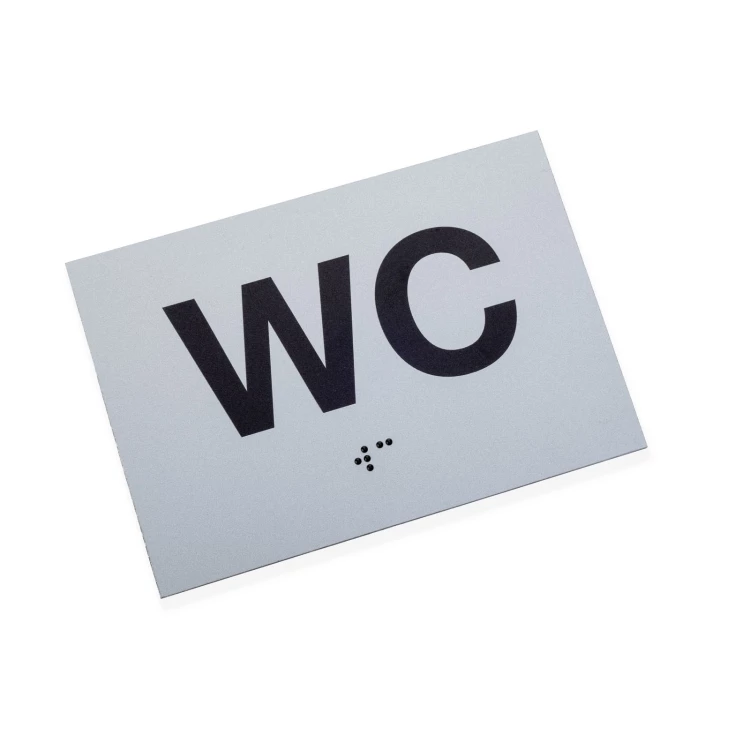 WC - Schild mit Braille-Schrift - mattes silbernes Dibond - Größe 115x80mm - TAB541
