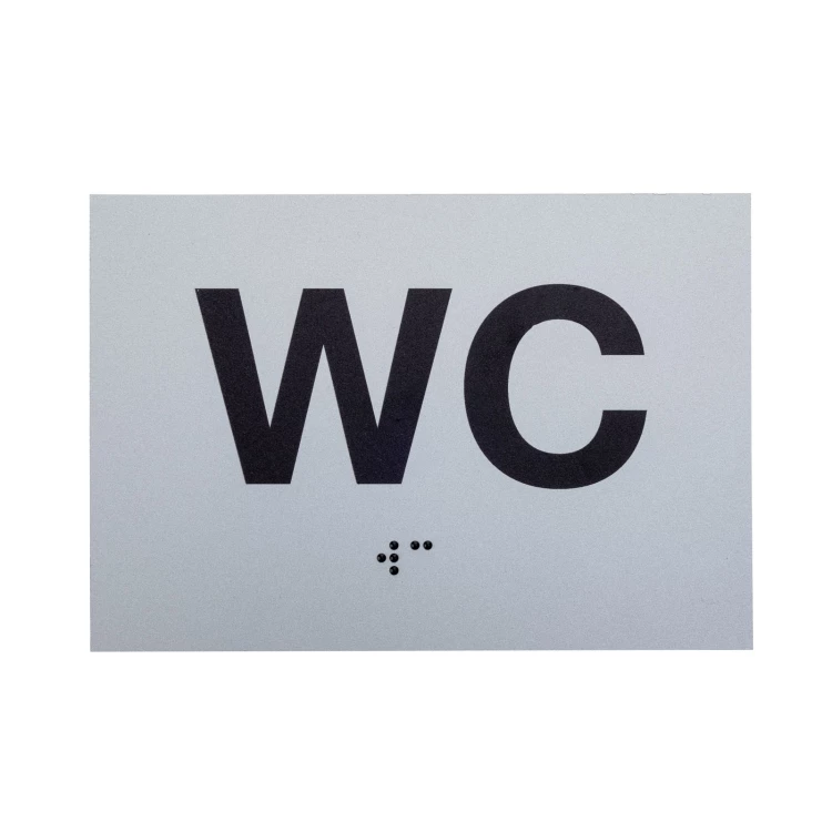 WC - Schild mit Braille-Schrift - mattes silbernes Dibond - Größe 115x80mm - TAB541