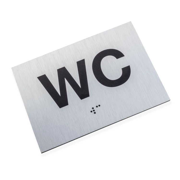 WC - Schild mit Braille-Schrift - silbernes gebürstetes Dibond - Abm. 115x80mm - TAB542