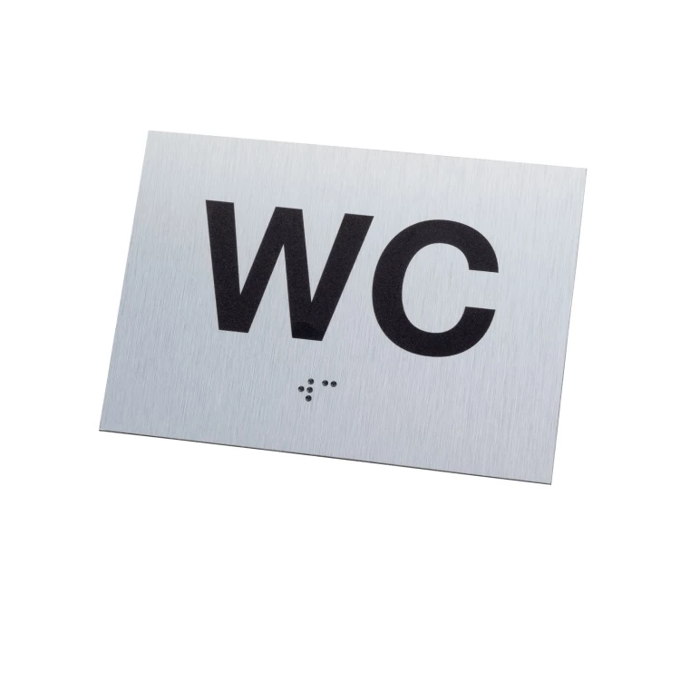 WC - Schild mit Braille-Schrift - silbernes gebürstetes Dibond - Abm. 115x80mm - TAB542