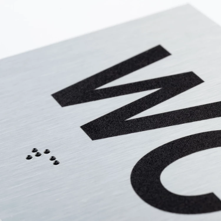 WC - Schild mit Braille-Schrift - silbernes gebürstetes Dibond - Abm. 115x80mm - TAB542