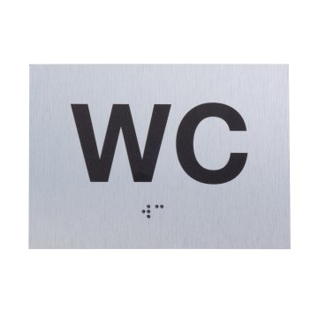 WC - Schild mit Braille-Schrift - silbernes gebürstetes Dibond - Abm. 115x80mm - TAB542