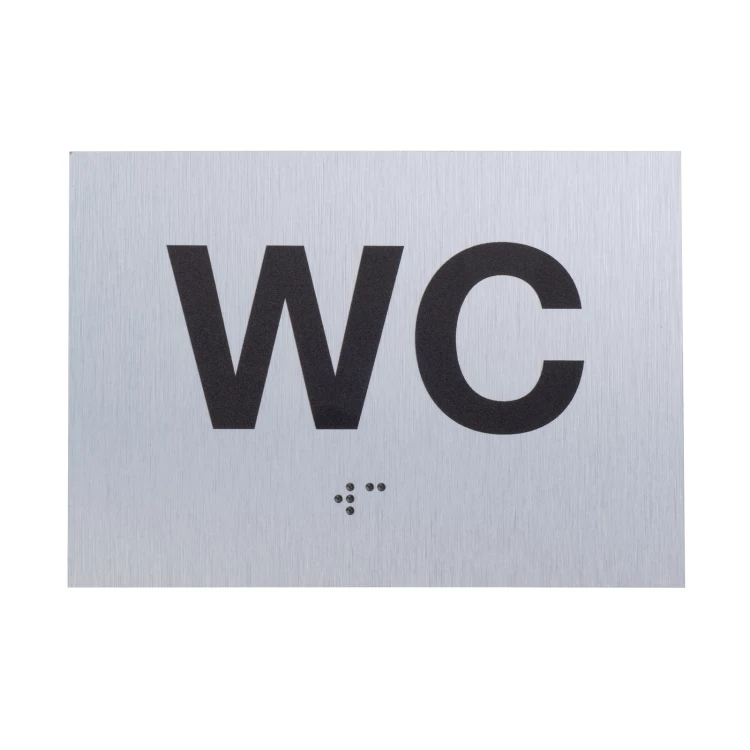 WC - Schild mit Braille-Schrift - silbernes gebürstetes Dibond - Abm. 115x80mm - TAB542