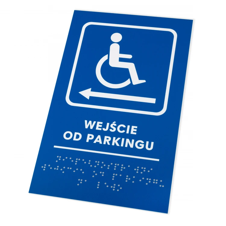 Eingang vom Parkplatz - Schild mit Braille-Schrift - Größe 140x225mm - Hartes PVC - TAB478