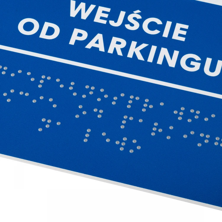 Eingang vom Parkplatz - Schild mit Braille-Schrift - Größe 140x225mm - Hartes PVC - TAB478