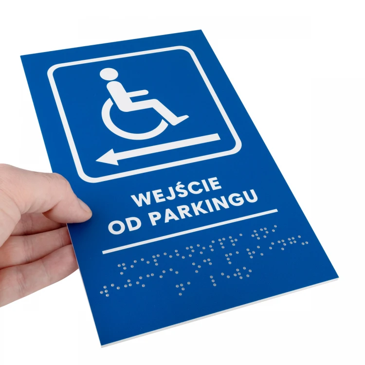 Eingang vom Parkplatz - Schild mit Braille-Schrift - Größe 140x225mm - Hartes PVC - TAB478