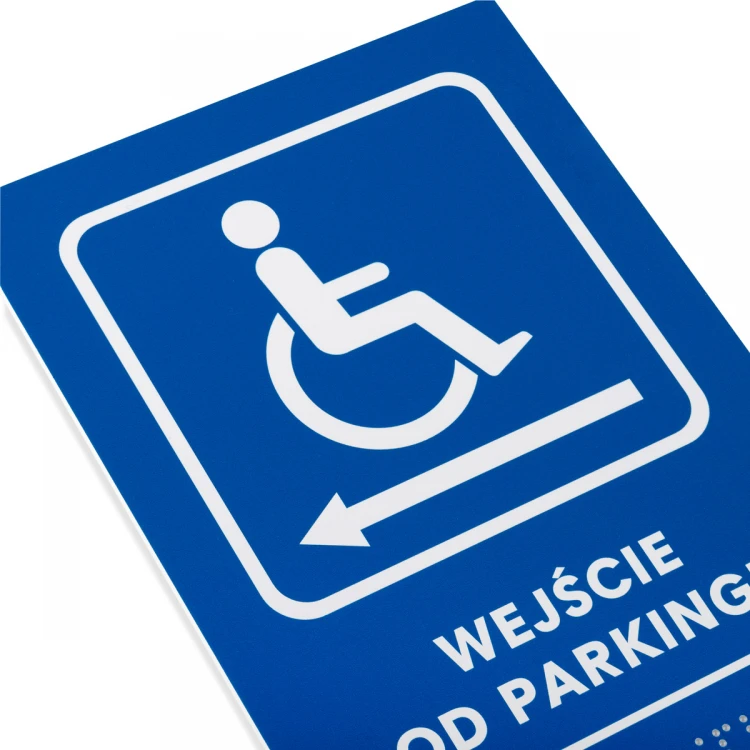 Eingang vom Parkplatz - Schild mit Braille-Schrift - Größe 140x225mm - Hartes PVC - TAB478