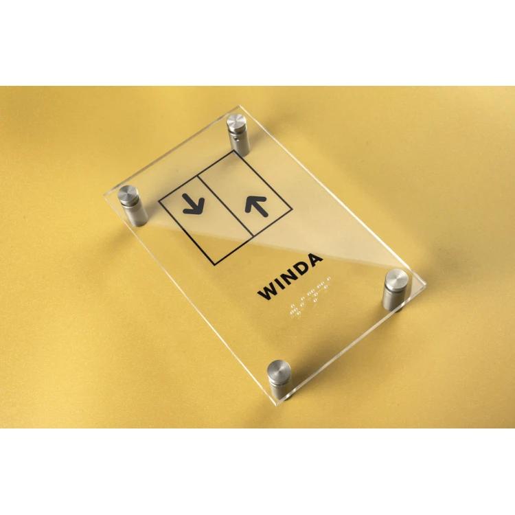 Aufzug - Plexiglasschild mit Braille-Alphabet auf Abstandshaltern - Größe 100x160mm - TAB261