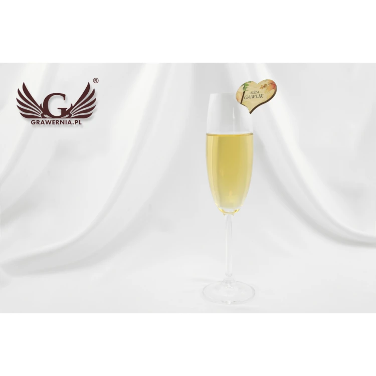 Platzkarten für Champagnergläser - Holzherzen - UV-Druck - WK005