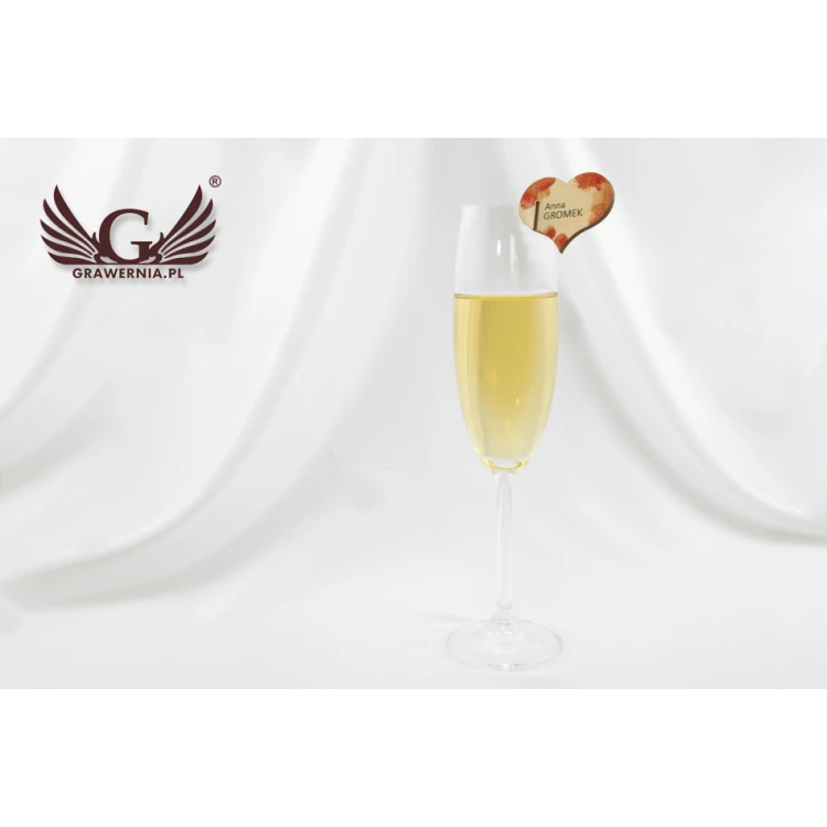 Platzkarten für Champagnergläser - Holzherzen - UV-Druck - WK005