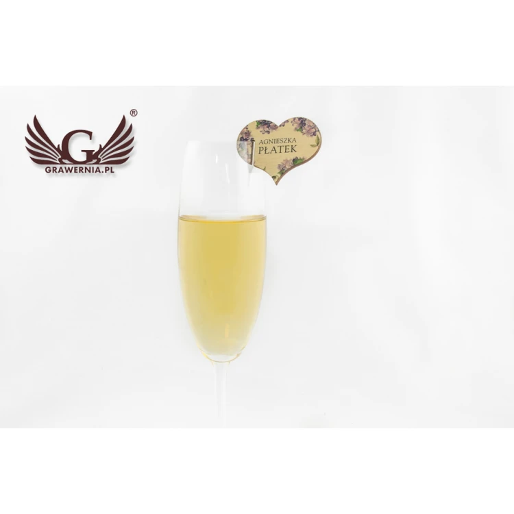 Platzkarten für Champagnergläser - Holzherzen - UV-Druck - WK005