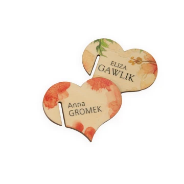 Platzkarten für Champagnergläser - Holzherzen - UV-Druck - WK005