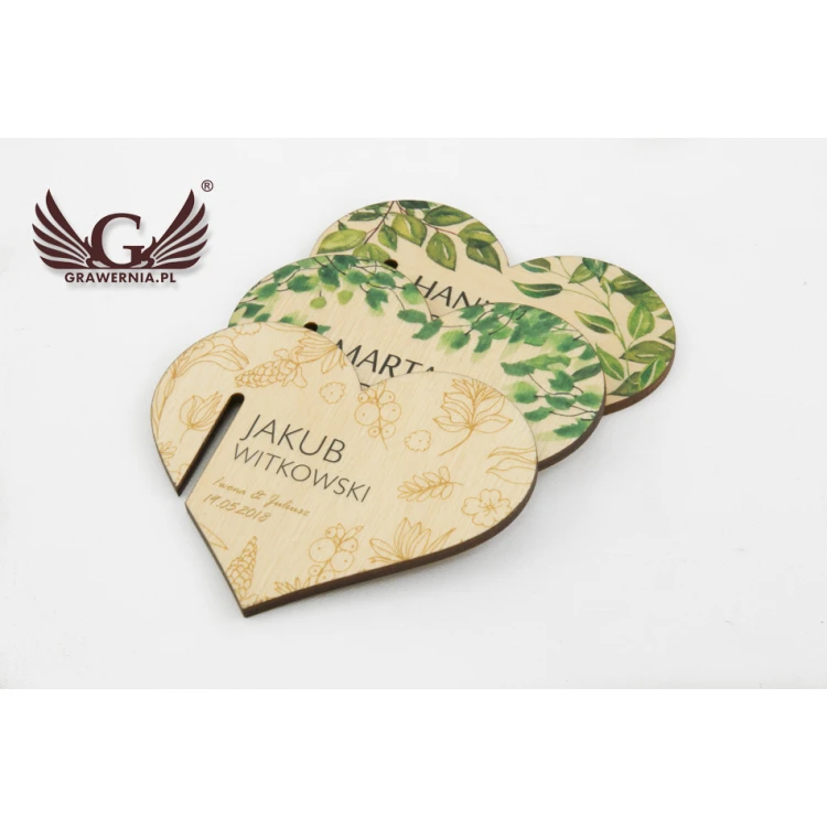 Weinetiketten für Weingläser - Holzherzen - UV-Druck - WK003