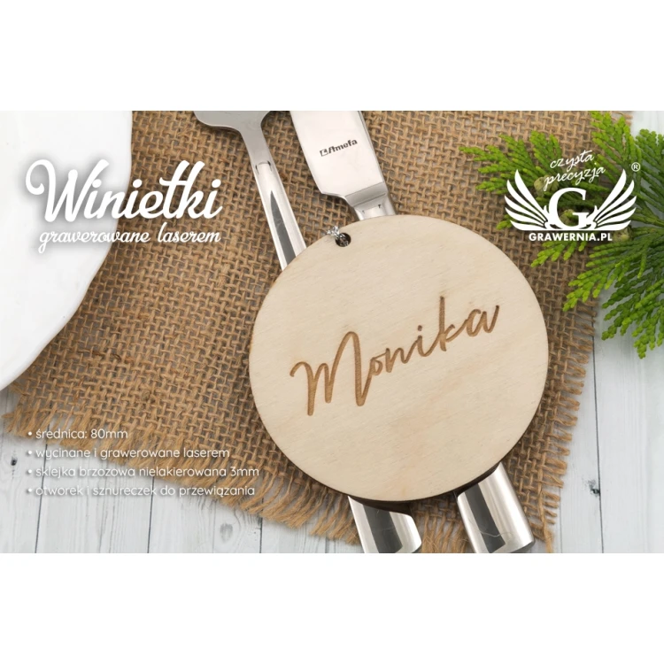 Hochzeitsetiketten aus natürlichem Holz, lasergraviert - WIN004