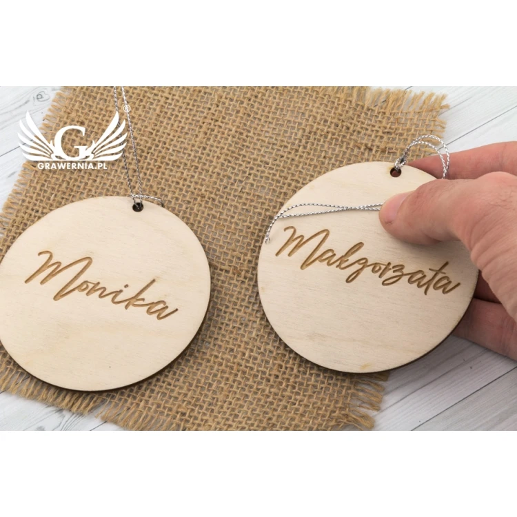 Hochzeitsetiketten aus natürlichem Holz, lasergraviert - WIN004